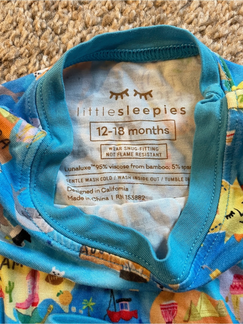 Little Sleepies Blue World Map Kids Pajama Set with Colorful Continent Prints - Picture 3 of 4